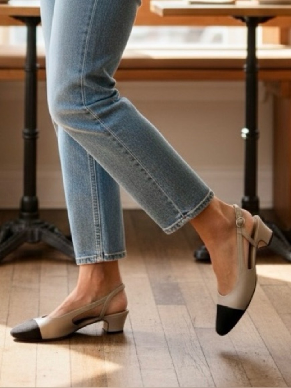 Vaneli Two-Tone Slingback Mules in taupe and Black - Picture 2 of 6